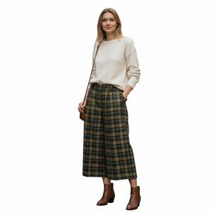 Vintage Bordehle Wool Wide Leg Culottes Crop Pant Plaid Germany US 12 Gauchos